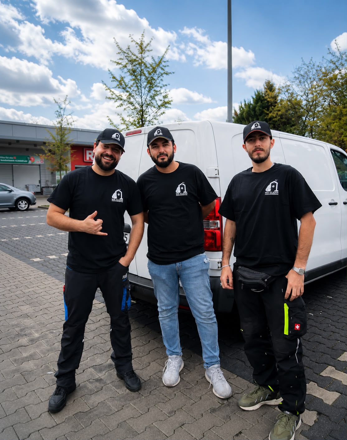 Das WA-Clean Team vor Ort mit Firmenfahrzeug